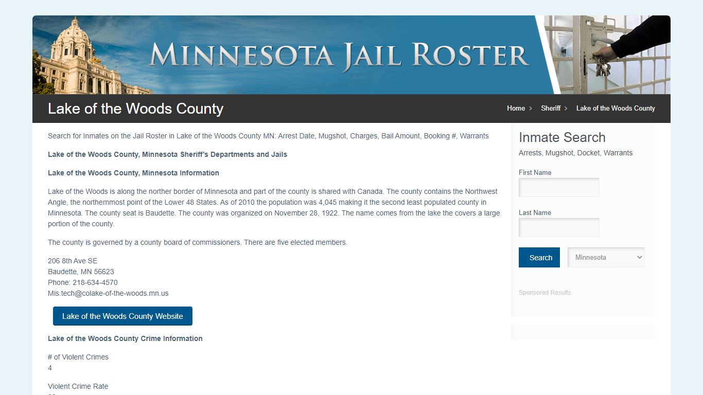 Lake of the Woods County | Jail Roster Search